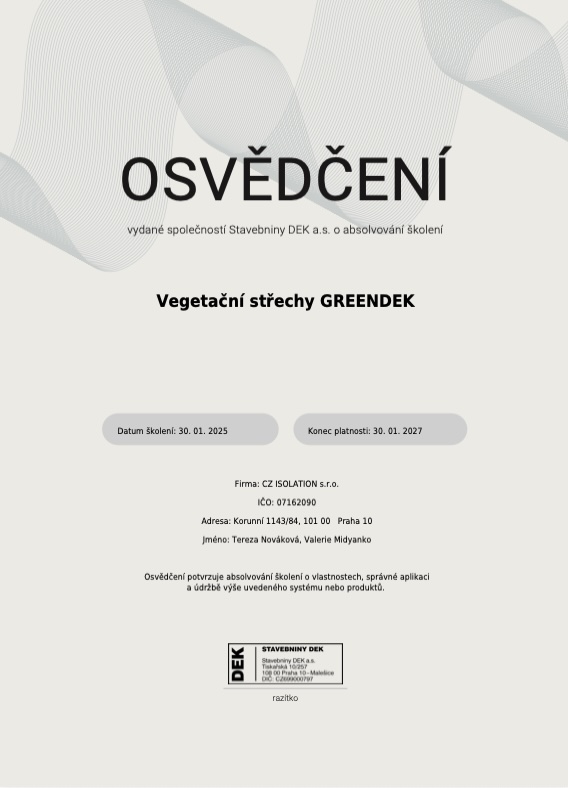 Certifikát DEK-vegetacni-strechy