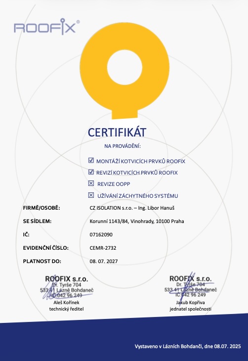 Certifikát Roofix Libor Hanuš