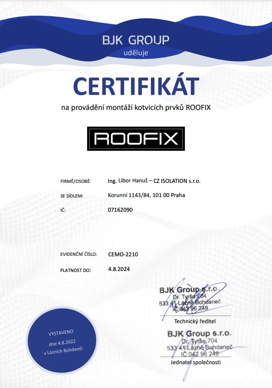 Certifikát Roofix Libor Hanuš